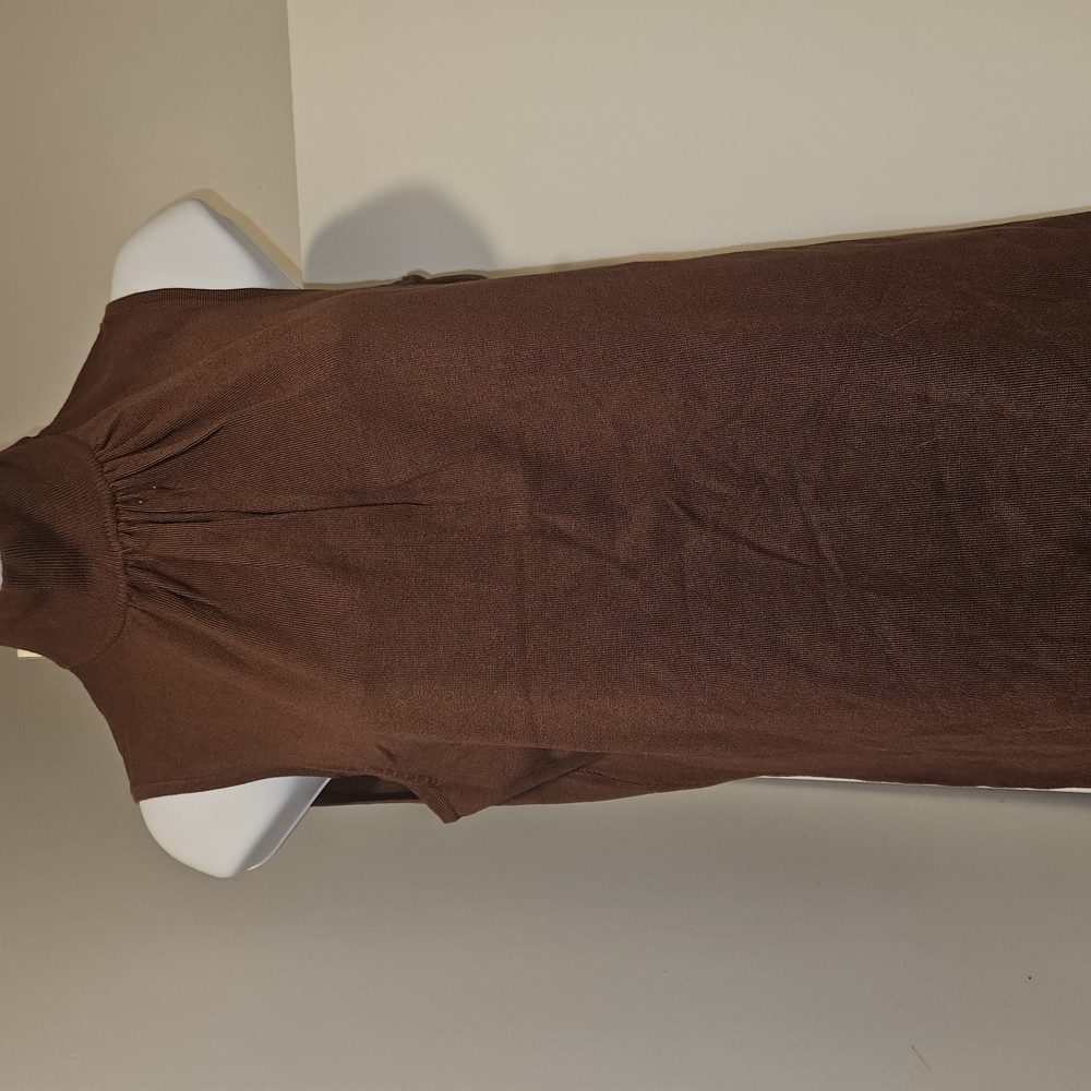 Terry Lewis Classic Luxuries Brown Ruched Mock Neck Sheath Top